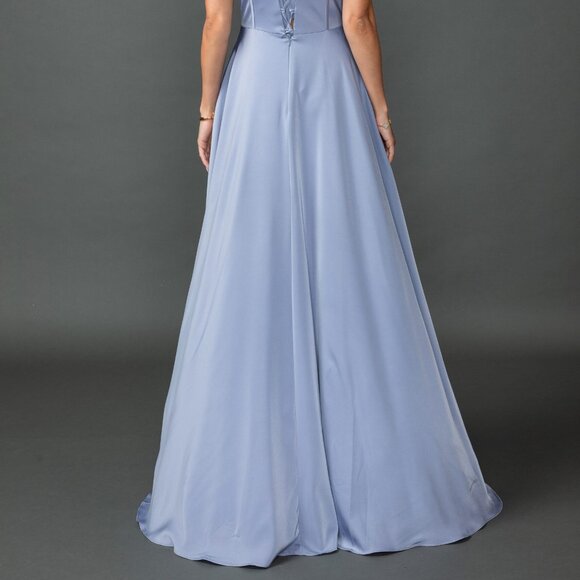 New Off the Shoulder Bridesmaid Chiffon Gown w/ Cowl Neck & Boned Bodice DQ 4539 - Picture 6 of 9